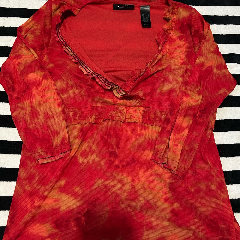 Axcess Fiery Red and Orange Tie-Dye Blouse